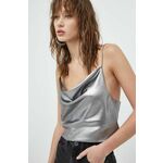 Kratka majica Rotate ženski, srebrna barva - srebrna. Top iz kolekcije Rotate, izdelana iz poliestra za visoko odpornost na gubanje.