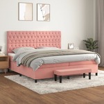 Box spring postelja z vzmetnico roza 200x200 cm žamet - vidaXL - roza - 97,84 - 200 x 200 cm - vidaXL