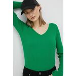 Pulover Joop! ženska, zelena barva - zelena. Pulover iz kolekcije Joop!. Model z V izrezom, izdelan iz enobarvne pletenine.