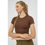 Kratka majica Abercrombie &amp; Fitch ženski, rjava barva - rjava. Oprijeta kratka majica iz kolekcije Abercrombie &amp; Fitch. Model izdelan iz tanke, rahlo elastične pletenine.