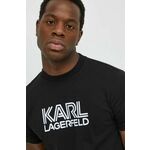 Bombažna kratka majica Karl Lagerfeld moški, črna barva - črna. Kratka majica iz kolekcije Karl Lagerfeld, izdelana iz elastične pletenine. Model iz izjemno udobne bombažne tkanine.