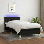 shumee Box spring postelja z vzmetnico LED črna 80x200 cm blago