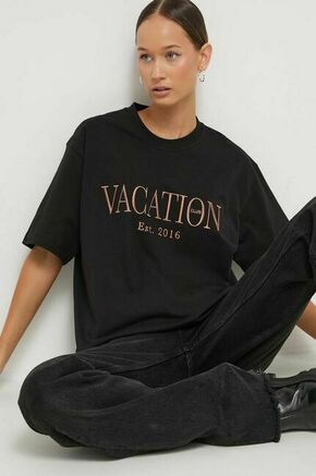 Bombažna kratka majica On Vacation črna barva - črna. Kratka majica iz kolekcije On Vacation