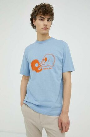 Bombažna kratka majica PS Paul Smith - modra. Lahkotna kratka majica iz kolekcije PS Paul Smith