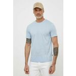 Bombažna kratka majica BOSS moški - modra. Kratka majica iz kolekcije BOSS, izdelana iz enobarvne pletenine. Model iz izjemno udobne bombažne tkanine.