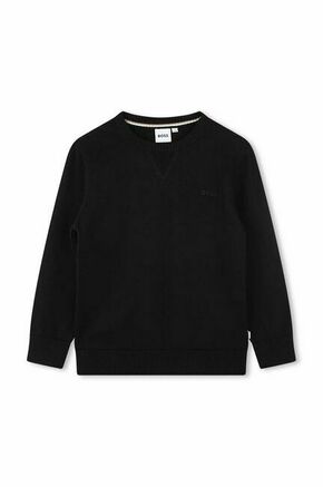 Otroški bombažen pulover BOSS črna barva - črna. Otroške Pulover iz kolekcije BOSS. Model z okroglim izrezom