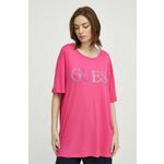 Kratka majica za plažo Guess roza barva - roza. Kratka majica za plažo iz kolekcije Guess. Model izdelan iz udobnega materiala.