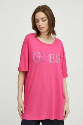 Kratka majica za plažo Guess roza barva - roza. Kratka majica za plažo iz kolekcije Guess. Model izdelan iz udobnega materiala.