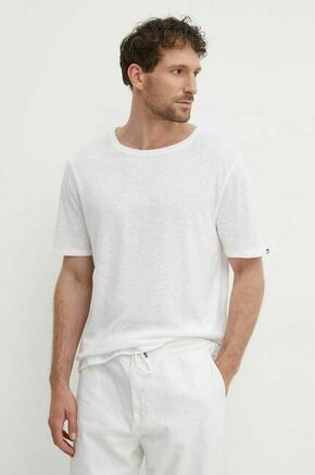 Kratka majica s primesjo lanu Tommy Hilfiger bela barva - bela. Kratka majica iz kolekcije Tommy Hilfiger