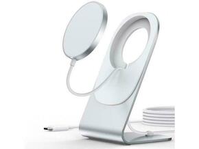 Choetech brezžična polnilna postaja/ namizno stojalo/ magnetni MagSafe brezžični polnilec QI Fast Charge 15W - Samsung Galaxy S23 / iPhone 14 - srebr
