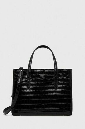Usnjena torbica Coccinelle črna barva - črna. Velika torbica iz kolekcije Coccinelle. Model na zapenjanje