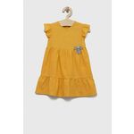 Lanena obleka za dojenčke Birba&amp;Trybeyond x Peanuts rumena barva - rumena. Obleka za dojenčke iz kolekcije Birba&amp;Trybeyond. Nabran model, izdelan iz lahkega blaga. Izjemno udoben, laneni material.