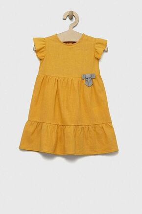 Lanena obleka za dojenčke Birba&amp;Trybeyond x Peanuts rumena barva - rumena. Obleka za dojenčke iz kolekcije Birba&amp;Trybeyond. Nabran model