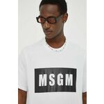 Bombažna kratka majica MSGM moški, bela barva - bela. Kratka majica iz kolekcije MSGM. Model izdelan iz pletenine s potiskom. Bombažen, udoben material.