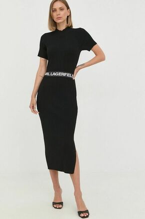 Obleka Karl Lagerfeld črna barva - črna. Obleka iz kolekcije Karl Lagerfeld. Oprijet model izdelan iz tanke