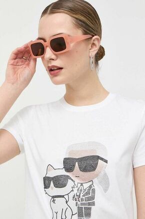 Bombažna kratka majica Karl Lagerfeld bela barva - bela. Kratka majica iz kolekcije Karl Lagerfeld. Model izdelan iz pletenine z nalepko. Izjemno udoben material