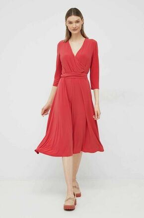 Obleka Lauren Ralph Lauren rdeča barva - rdeča. Obleka iz kolekcije Lauren Ralph Lauren. Nabran model izdelan iz elastične pletenine.