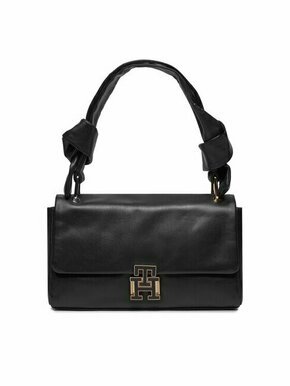 Tommy Hilfiger Ročna torba Pushlock Leather Shoulder Bag AW0AW15685 Črna