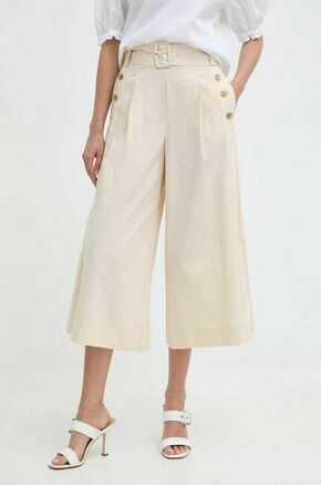 Bombažne hlače Twinset bež barva - bež. Lahkotne hlače iz kolekcije Twinset izdelane iz enobarvne tkanine. Model iz zračne bombažne tkanine.