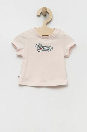 Kratka majica za dojenčka Tommy Hilfiger roza barva - roza. Kratka majica za dojenčka iz kolekcije Tommy Hilfiger. Model izdelan iz mehke pletenine. Nežen material