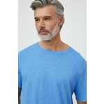 Kratka majica s primesjo lanu Tommy Hilfiger - modra. Kratka majica iz kolekcije Tommy Hilfiger, izdelana iz tanke, elastične pletenine. Model iz izjemno udobne, zračne tkanine.