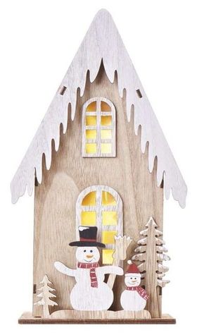 Emos LED lesena dekoracija Hiša s snežaki
