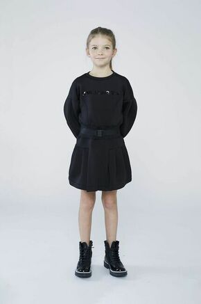 Otroška obleka Karl Lagerfeld črna barva - črna. Otroška Obleka iz kolekcije Karl Lagerfeld. Nabran model izdelan iz pletenine s potiskom.