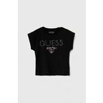 Otroška kratka majica Guess črna barva - črna. Otroške lahkotna kratka majica iz kolekcije Guess. Model izdelan iz pletenine, prijetne na otip. Model iz izjemno udobne tkanine z visoko vsebnostjo bombaža.