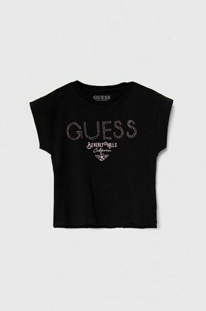 Otroška kratka majica Guess črna barva - črna. Otroške lahkotna kratka majica iz kolekcije Guess. Model izdelan iz pletenine