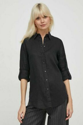 Lanena srajca Lauren Ralph Lauren črna barva - črna. Srajca iz kolekcije Lauren Ralph Lauren