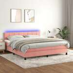 shumee Box spring postelja z vzmetnico LED roza 180x200 cm žamet