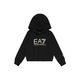 Otroški pulover EA7 Emporio Armani črna barva, s kapuco - črna. Otroški pulover s kapuco iz kolekcije EA7 Emporio Armani, izdelan iz pletenine s potiskom. Model iz izjemno udobne tkanine z visoko vsebnostjo bombaža.