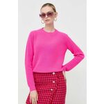Volnen pulover Pinko ženski, roza barva - roza. Pulover iz kolekcije Pinko. Model izdelan iz enobarvne pletenine. Visoka vsebnost volne zagotavlja zaščito pred mrazom, dodatek poliestra pa povečuje odpornost na gubanje.