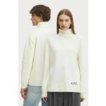 Volnen pulover A.P.C. pull walter bež barva, WVBDJ.M23248 - bež. Pulover iz kolekcije A.P.C. Model izdelan iz udobne pletenine. Deviška volna je lažja od klasične volne. Odlikujejo jo izjemna mehkoba, finost in trpežnost.