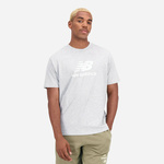 Kratka majica New Balance moški, siva barva - siva. Kratka majica iz kolekcije New Balance, izdelana iz melange pletenine. Model iz izjemno udobne tkanine z visoko vsebnostjo bombaža.