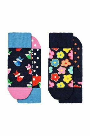 Otroške nogavice Happy Socks Antislip Fox &amp; Flower 2-pack mornarsko modra barva - mornarsko modra. Otroške visoke nogavice iz kolekcije Happy Socks. Model izdelan iz elastičnega