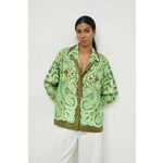 Svilena srajca Luisa Spagnoli zelena barva - zelena. Srajca iz kolekcije Luisa Spagnoli, izdelana iz vzorčaste tkanine. Model iz tanke, padajoče tkanine.