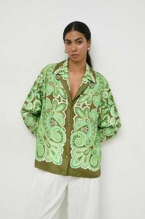 Svilena srajca Luisa Spagnoli zelena barva - zelena. Srajca iz kolekcije Luisa Spagnoli