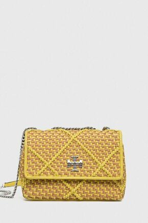 Usnjena torbica Tory Burch rumena barva - rumena. Majhna torbica iz kolekcije Tory Burch. na zapenjanje model
