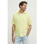 Lanena srajca BOSS BOSS ORANGE rumena barva - rumena. Srajca iz kolekcije BOSS, izdelana iz enobarvne tkanine. Model iz izjemno udobne, zračne tkanine.