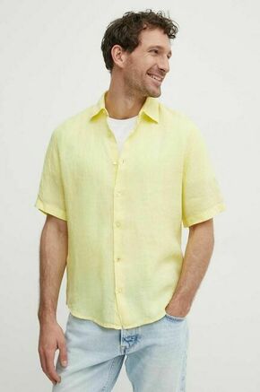Lanena srajca BOSS BOSS ORANGE rumena barva - rumena. Srajca iz kolekcije BOSS