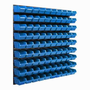 Botle Stenska plošča za orodje 77 x 78 cm z 90 kos Škatla viseče Modra škatle Sistem za shranjevanje