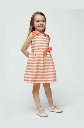 Otroška obleka z mešanico lanu Mayoral oranžna barva - oranžna. Otroški obleka iz kolekcije Mayoral. Model izdelan iz vzorčaste tkanine. Model iz izjemno udobne tkanine z visoko vsebnostjo viskoze.