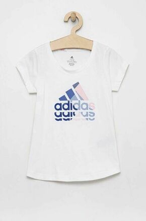 Otroška bombažna kratka majica adidas bela barva - bela. Otroški kratka majica iz kolekcije adidas. Model izdelan iz pletenine s potiskom.