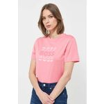 Bombažna kratka majica BOSS roza barva - roza. Lahkotna kratka majica iz kolekcije BOSS, izdelana iz pletenine, prijetne na optip. Model iz izjemno udobne bombažne tkanine.