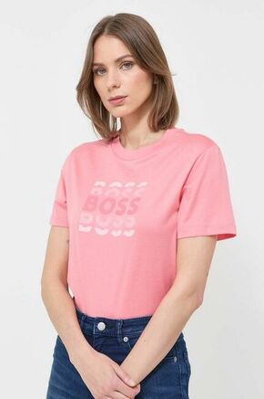 Bombažna kratka majica BOSS roza barva - roza. Lahkotna kratka majica iz kolekcije BOSS