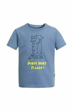Otroška bombažna kratka majica Jack Wolfskin MORE HUGS - modra. Otroška kratka majica iz kolekcije Jack Wolfskin. Model izdelan iz tanke
