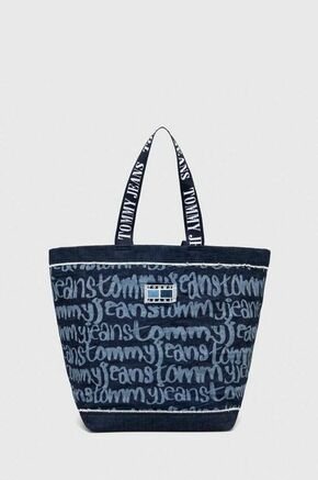 Torbica Tommy Jeans - modra. Velika nakupovalna torbica iz kolekcije Tommy Jeans. Model na zapenjanje