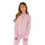 Otroška jakna Guess roza barva - roza. Otroški jakna iz kolekcije Guess. Nepodložen model, izdelan iz vzorčastega materiala. Lahek, izjemno trpežen material.