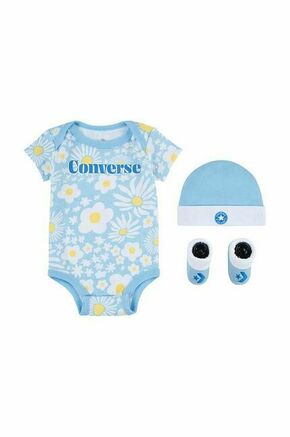 Komplet za dojenčka Converse - modra. Komplet za dojenčke iz kolekcije Converse. Model izdelan iz vzorčaste pletenine. Model je pakiran v škatli podjetja.